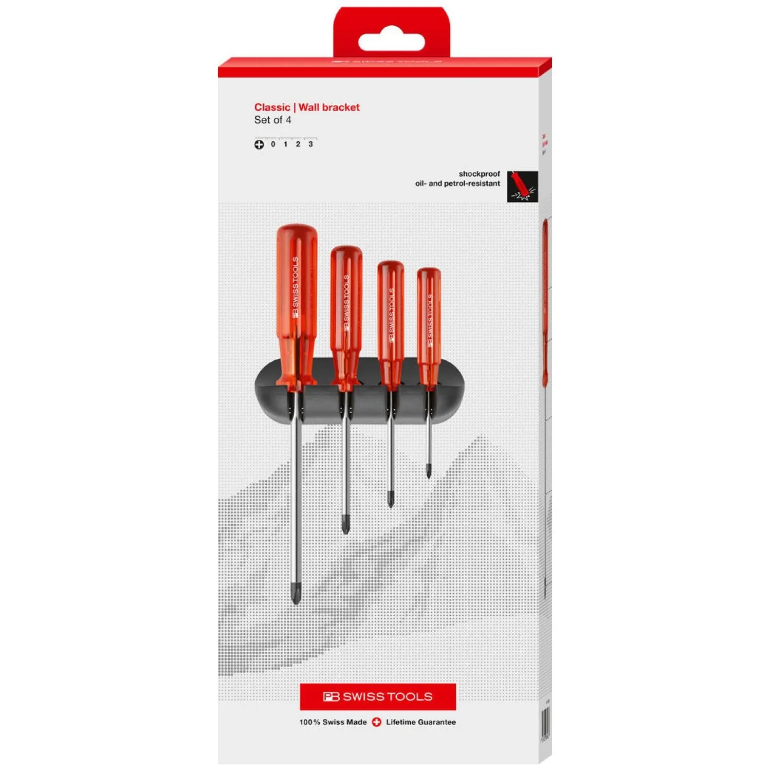 PB Swiss Tools PB 242.CBB Classic Screwdriver Set, Phillips, 4 pcs w/ Wall Mount