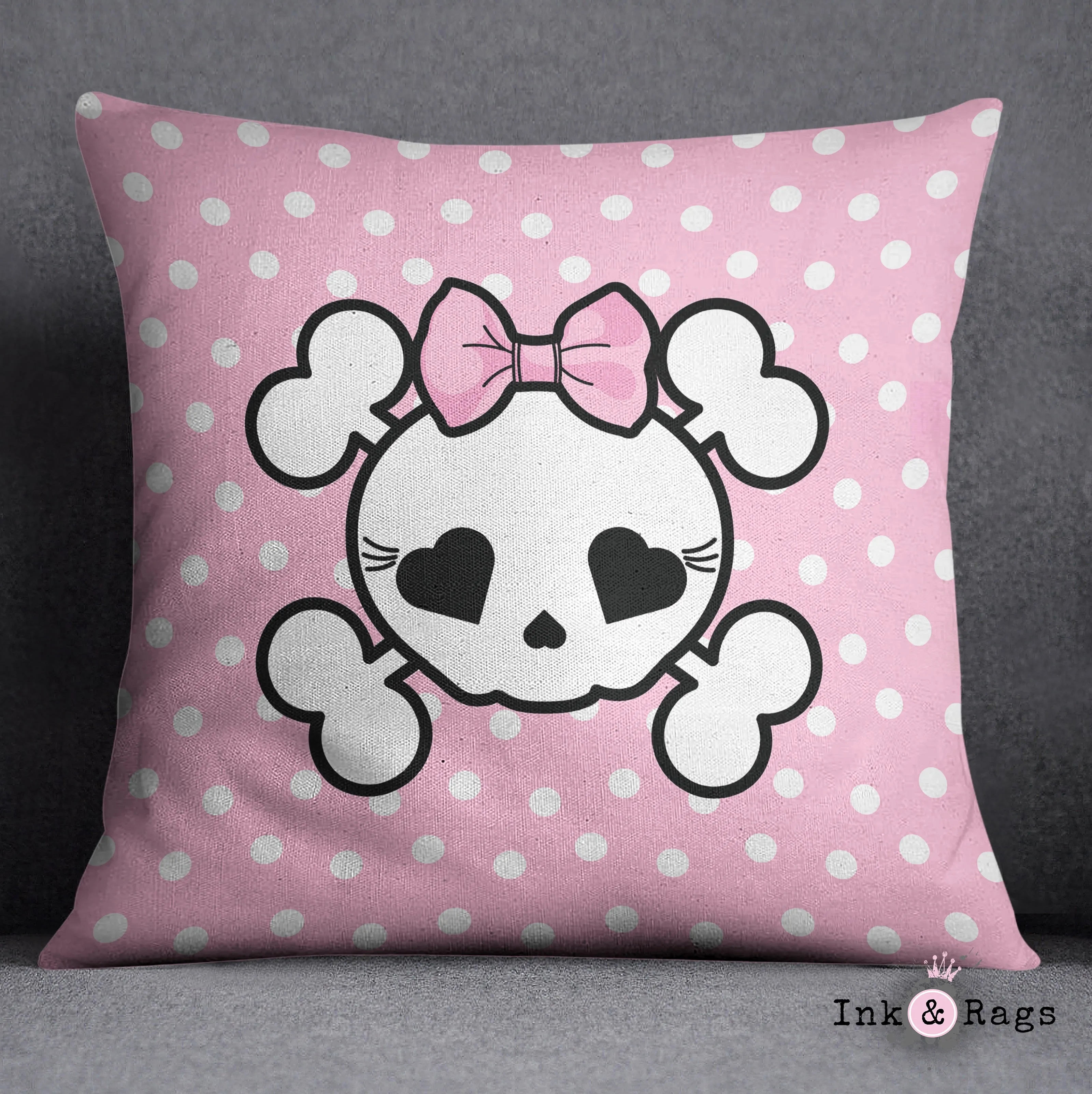 Pink Dot Candy Skull Decorative Throw and Pillow Cover Set