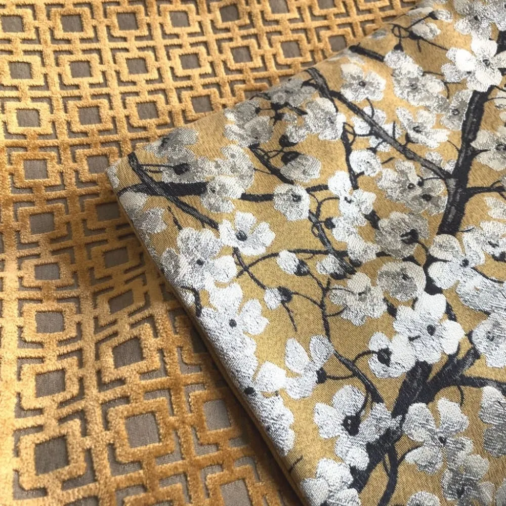 Quattro Amber Gold Geometric Square Lattice Cut Velvet Pillow Cover