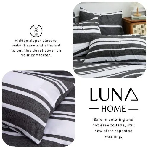 Queen size 6 pieces, Black Stripe Design Bedding set.