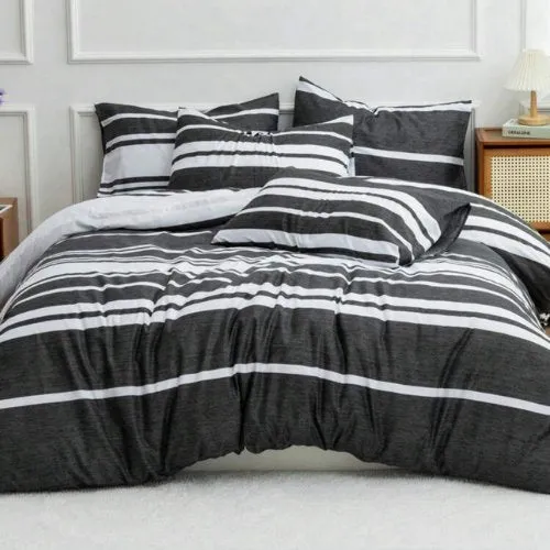 Queen size 6 pieces, Black Stripe Design Bedding set.