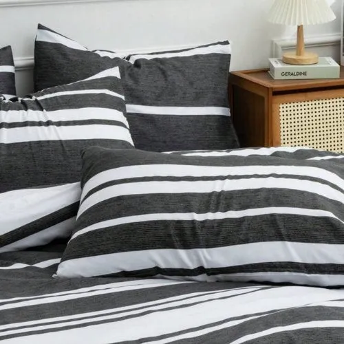 Queen size 6 pieces, Black Stripe Design Bedding set.