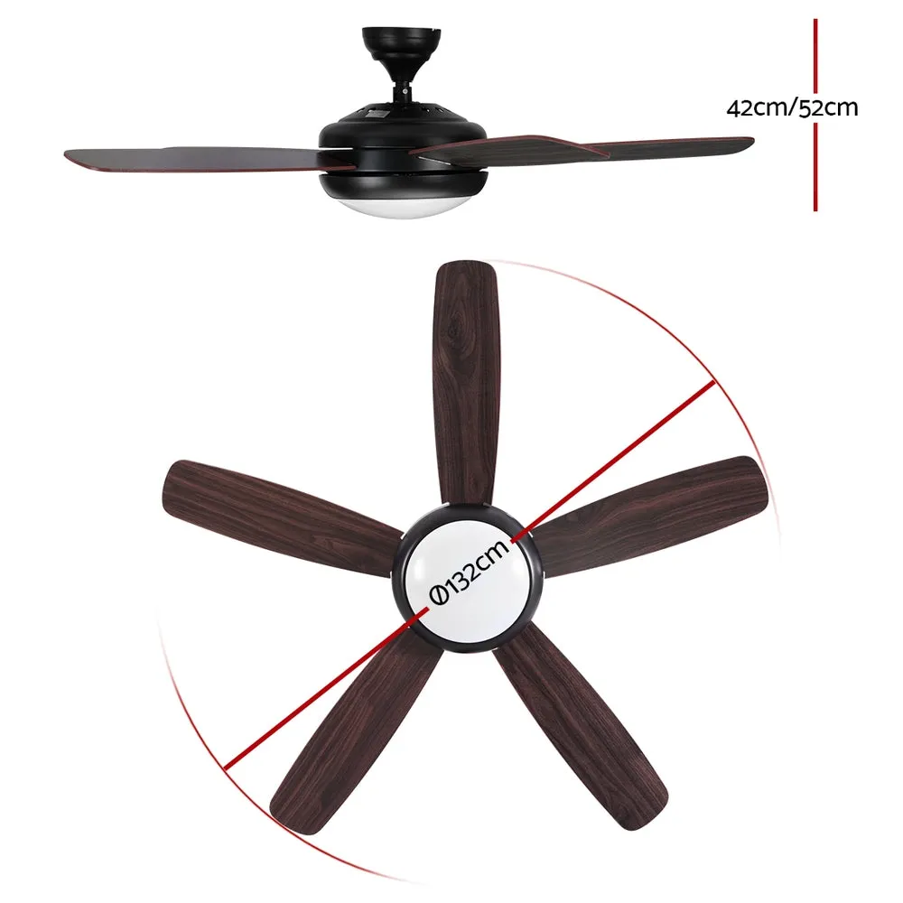 Quiet 52" Ceiling Fan w/Remote, LED Light, 3 Speeds - Devanti