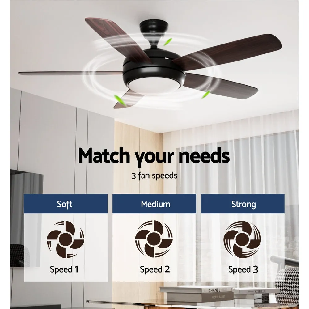 Quiet 52" Ceiling Fan w/Remote, LED Light, 3 Speeds - Devanti