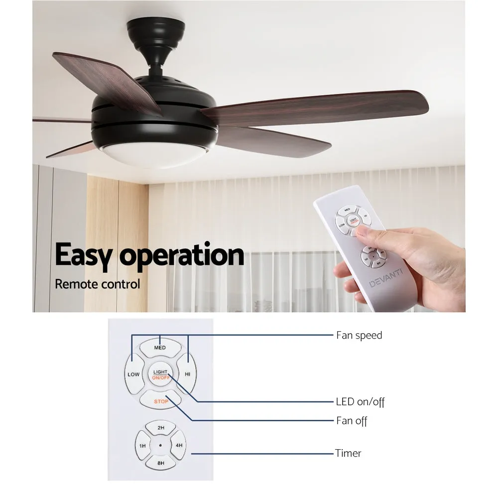 Quiet 52" Ceiling Fan w/Remote, LED Light, 3 Speeds - Devanti