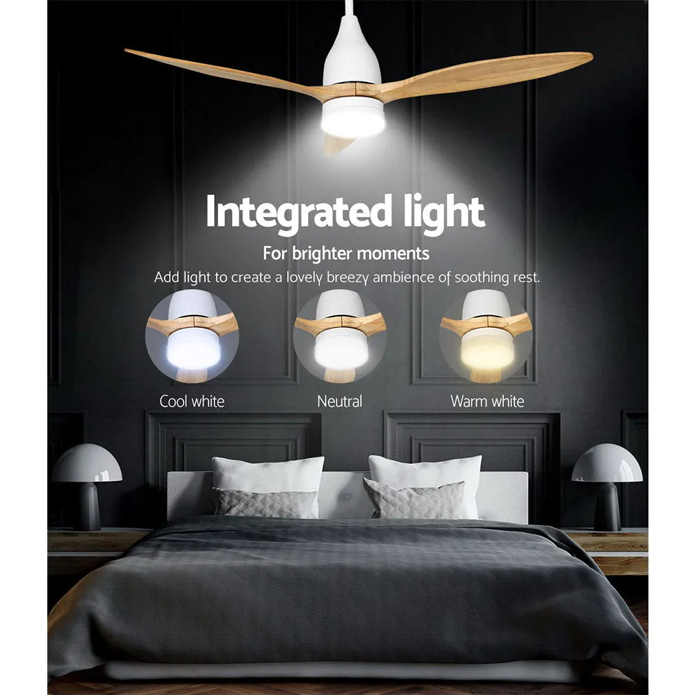 Quiet 52" Wood Blade Ceiling Fan w/LED Light & Timer Devanti