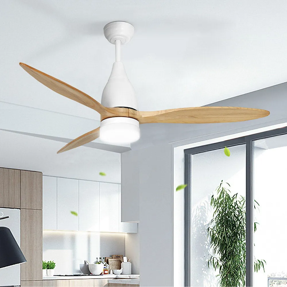 Quiet 52" Wood Blade Ceiling Fan w/LED Light & Timer Devanti