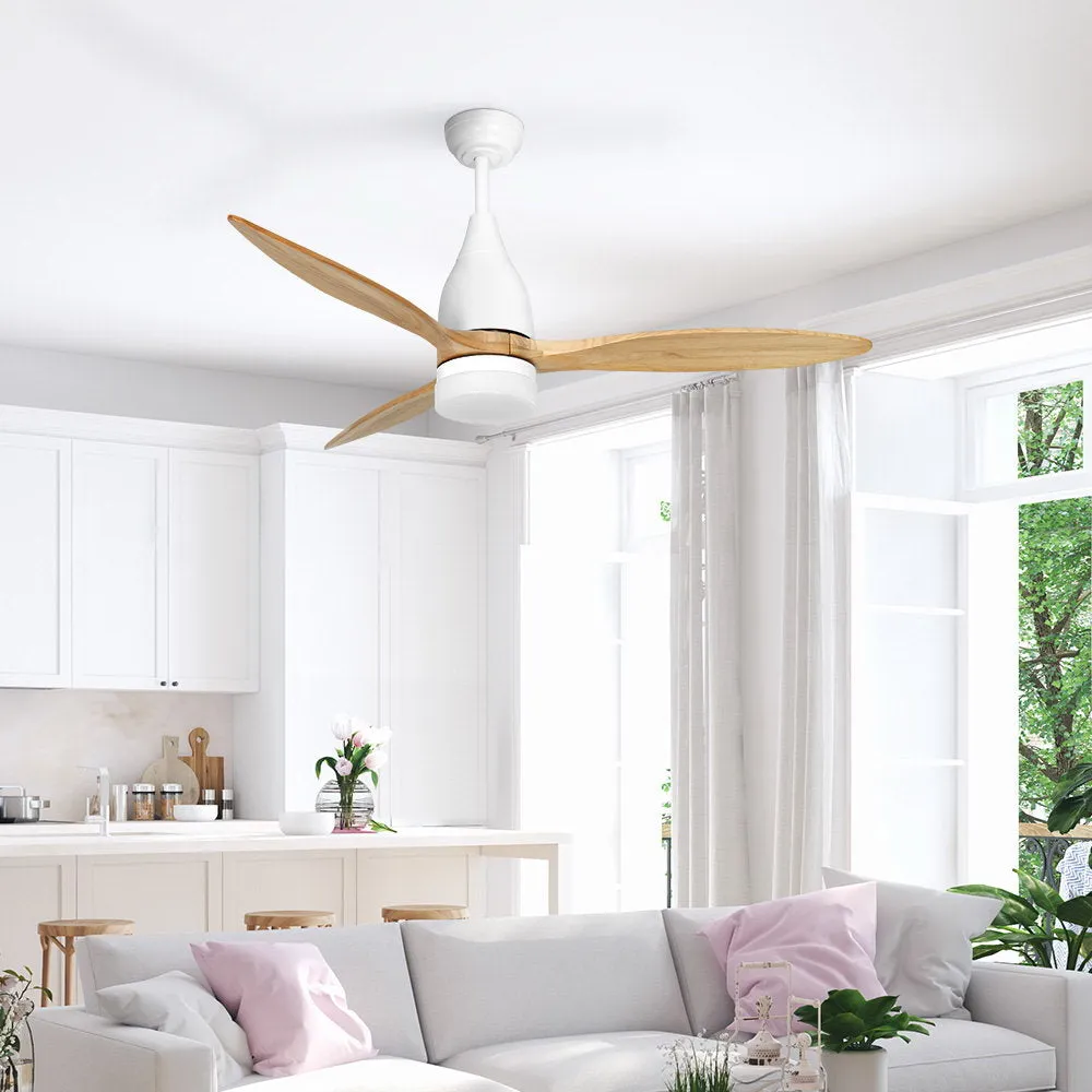 Quiet 52" Wood Blade Ceiling Fan w/LED Light & Timer Devanti