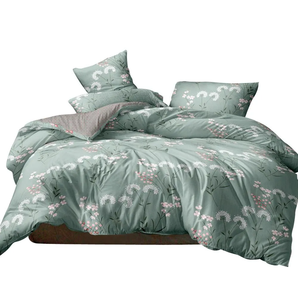 Quilt Cover Set Queen Bed Doona Duvet Reversible Sets Flower Pattern Green