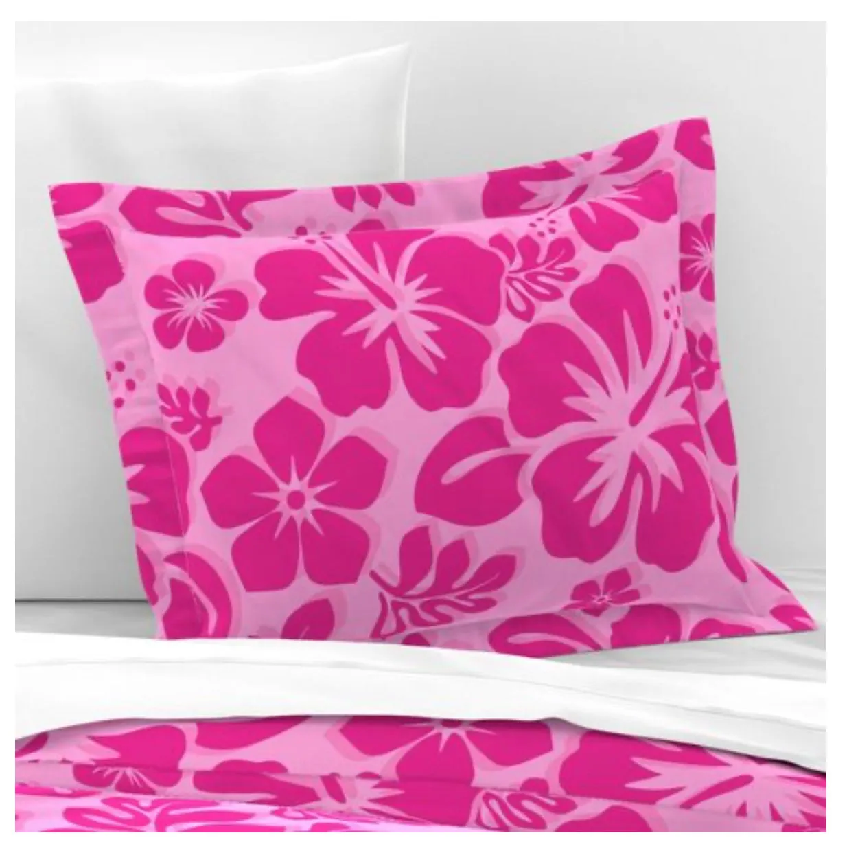 Raspberry Pinks Hibiscus Hawaiian Flowers Pillow Sham