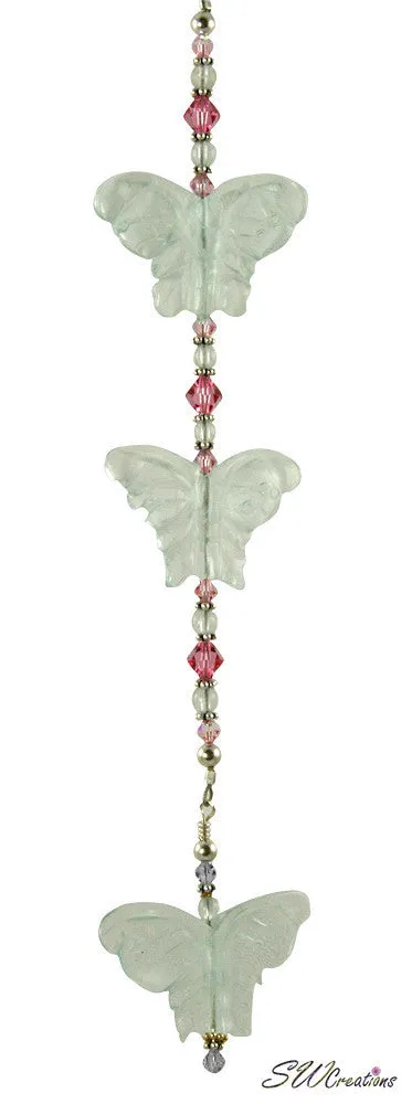 Rose Aqua Butterfly Crystal Beaded Fan Pull