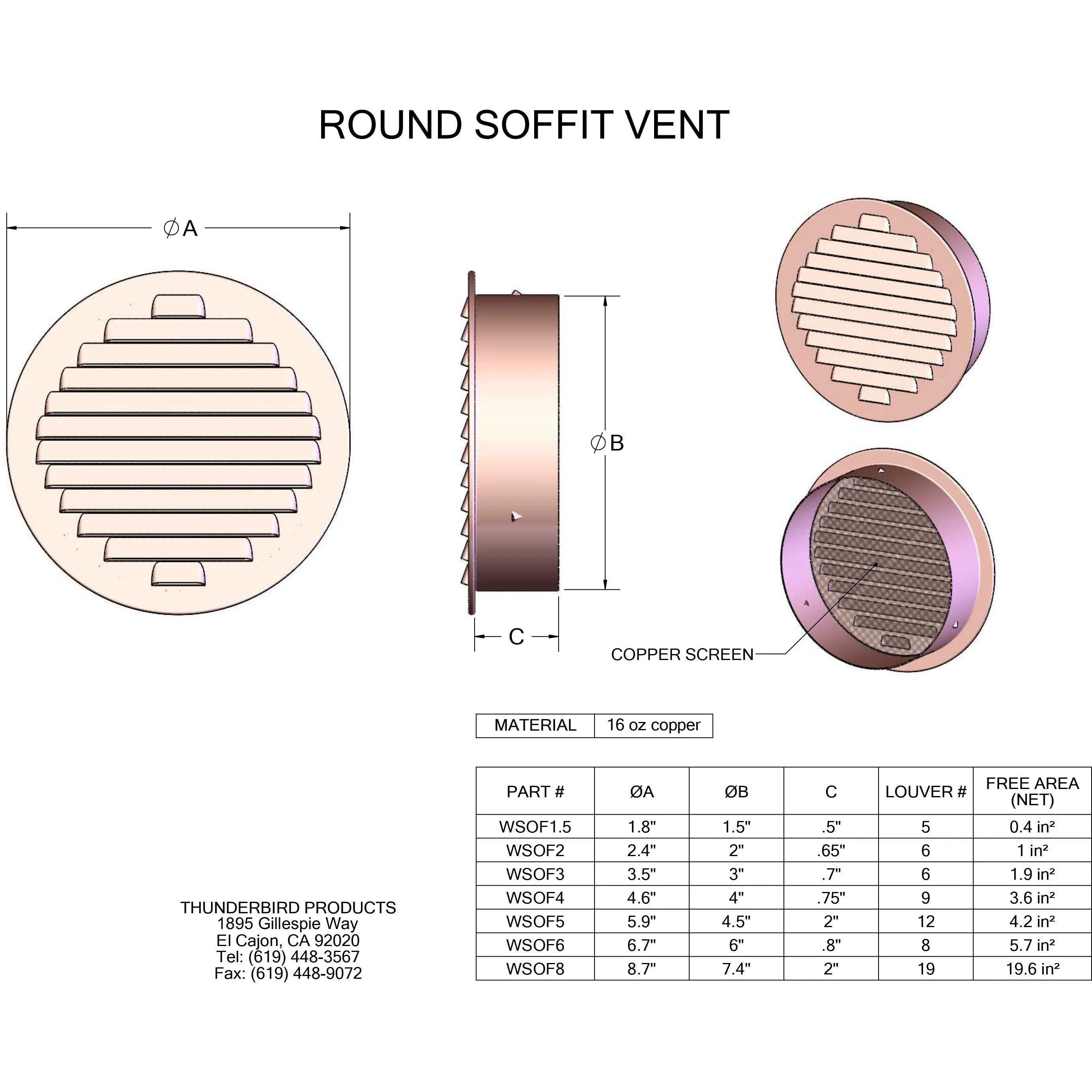 Round Soffit Vent With Screen (1" - 6")