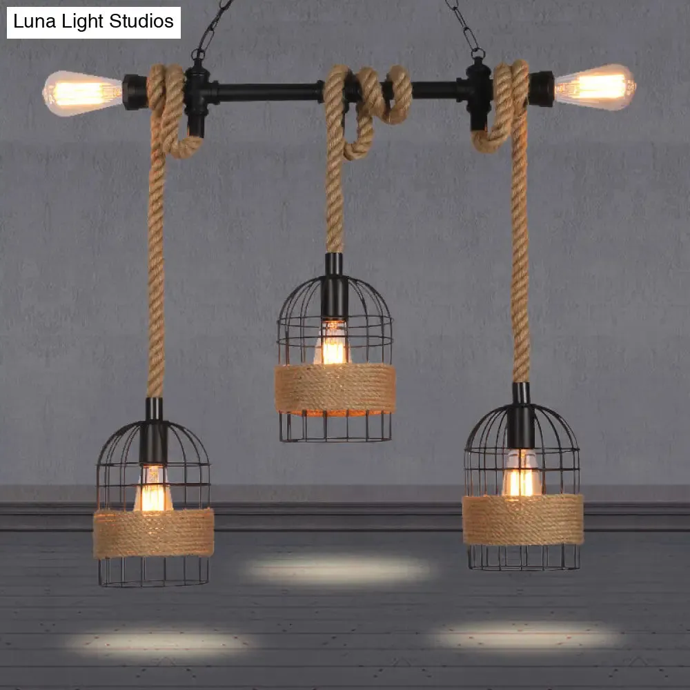 Rustic 5-Light Black Birdcage Island Pendant for Dining Rooms