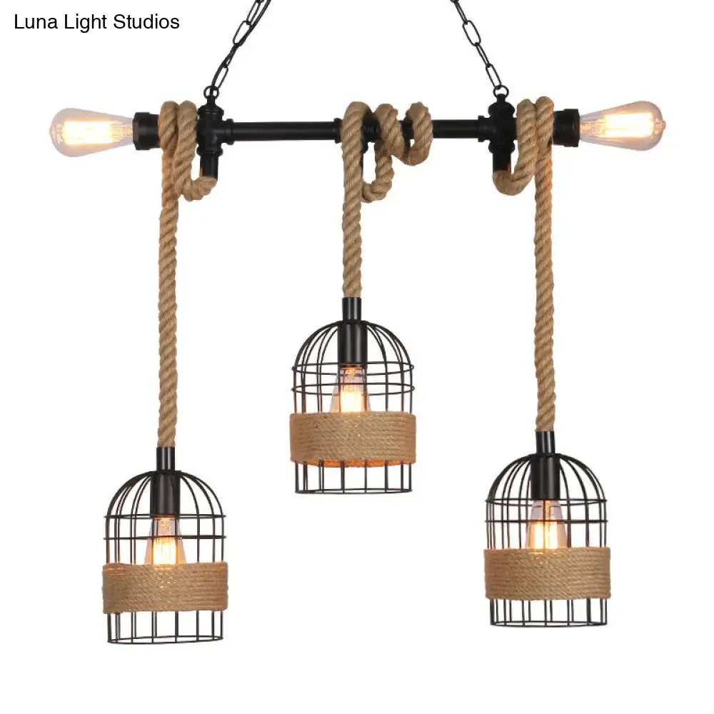 Rustic 5-Light Black Birdcage Island Pendant for Dining Rooms