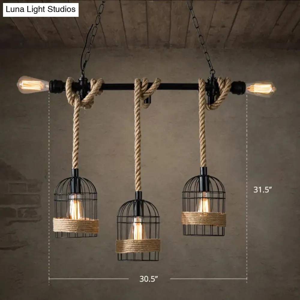 Rustic 5-Light Black Birdcage Island Pendant for Dining Rooms