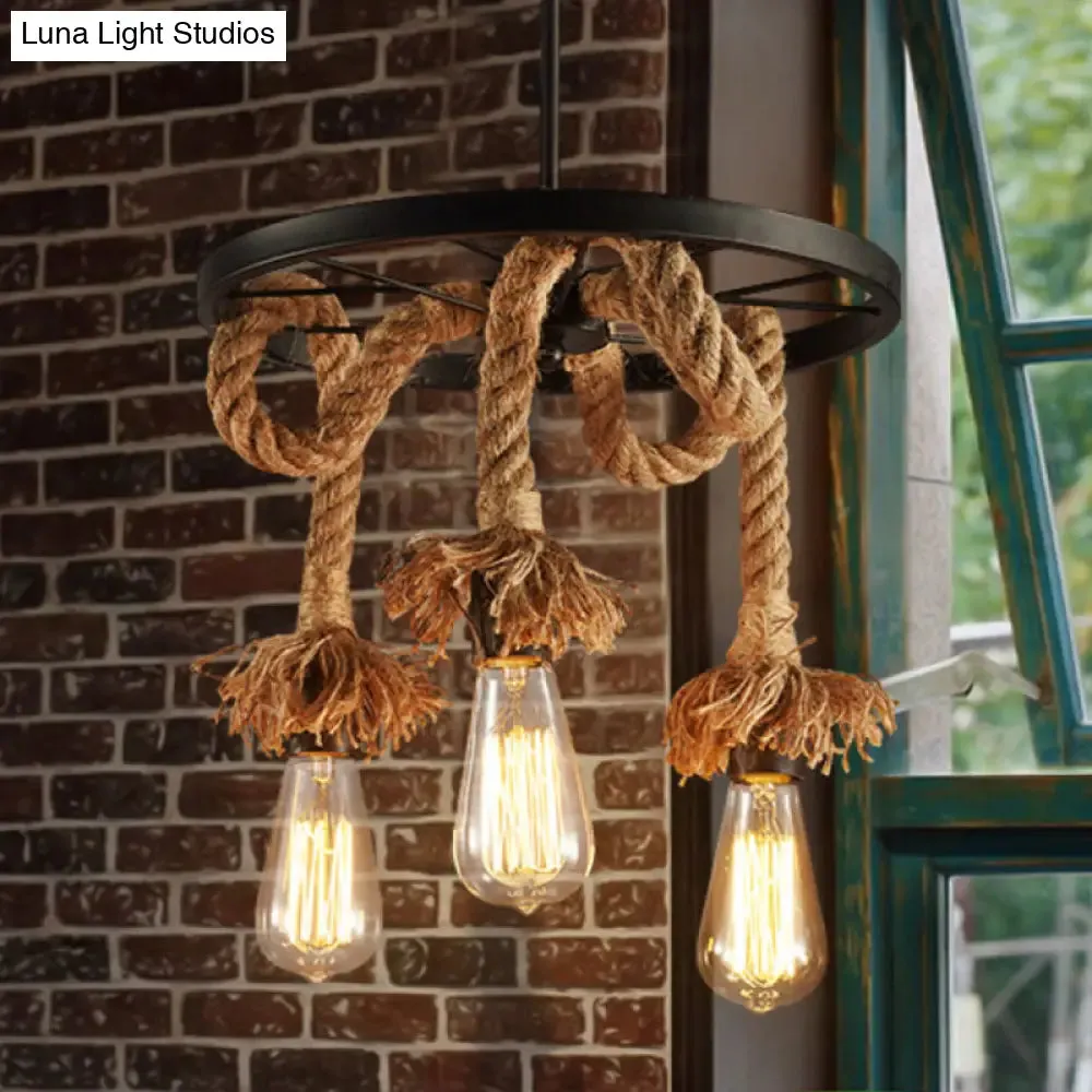 Rustic 6-Light Chandelier with Brown Open Bulb Design - Restaurant Hanging Lamp