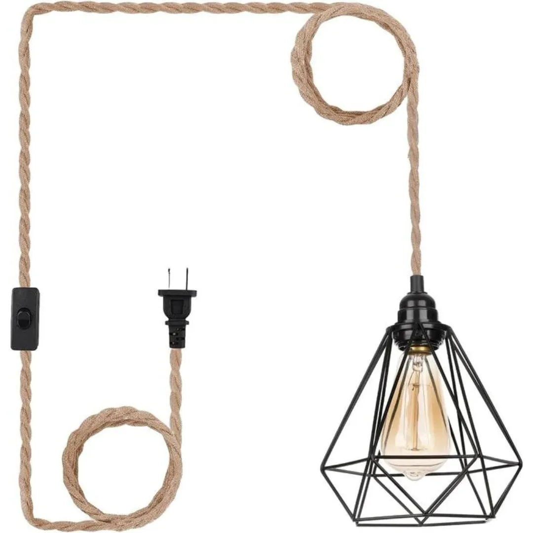 Rustic Hemp Pendant Light, Matte Black