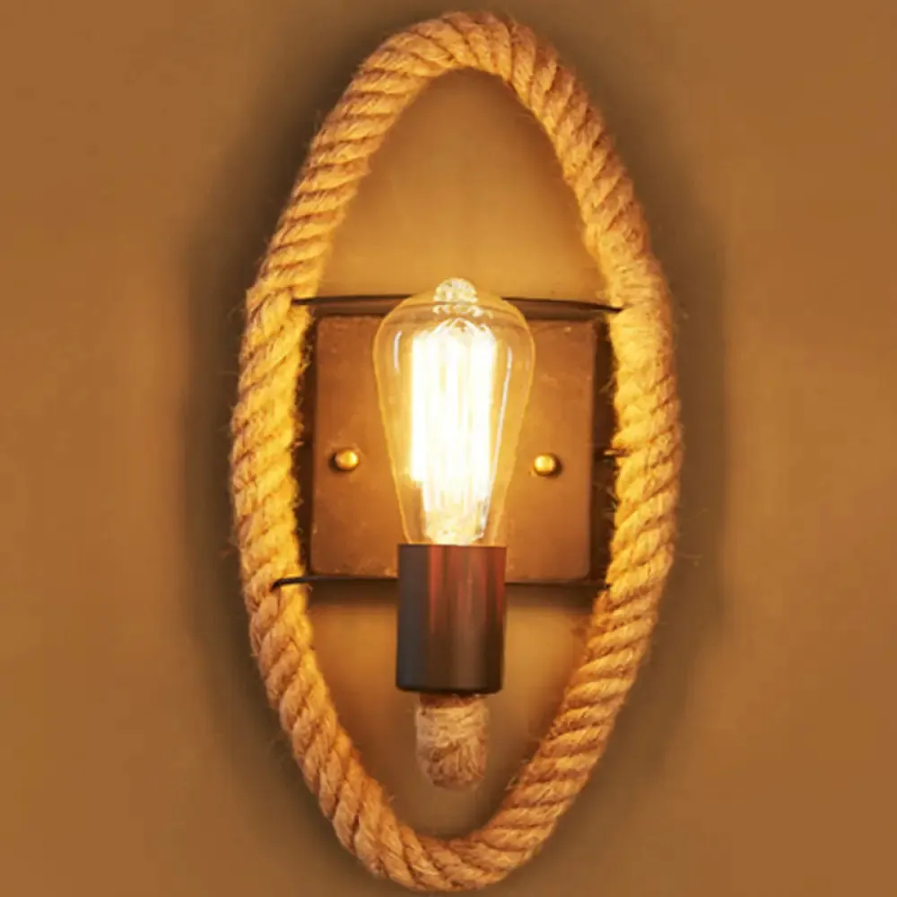 Rustic Rope Wall Sconce with Bare Bulb Design and Wood Detailing