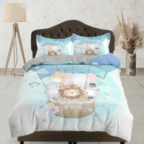 Safari Animals in Hot Air Balloon Bedding, Duvet Cover Set, Zipper Bedding, Dorm Bedding, Teens Adult Duvet King Queen Full Twin Single