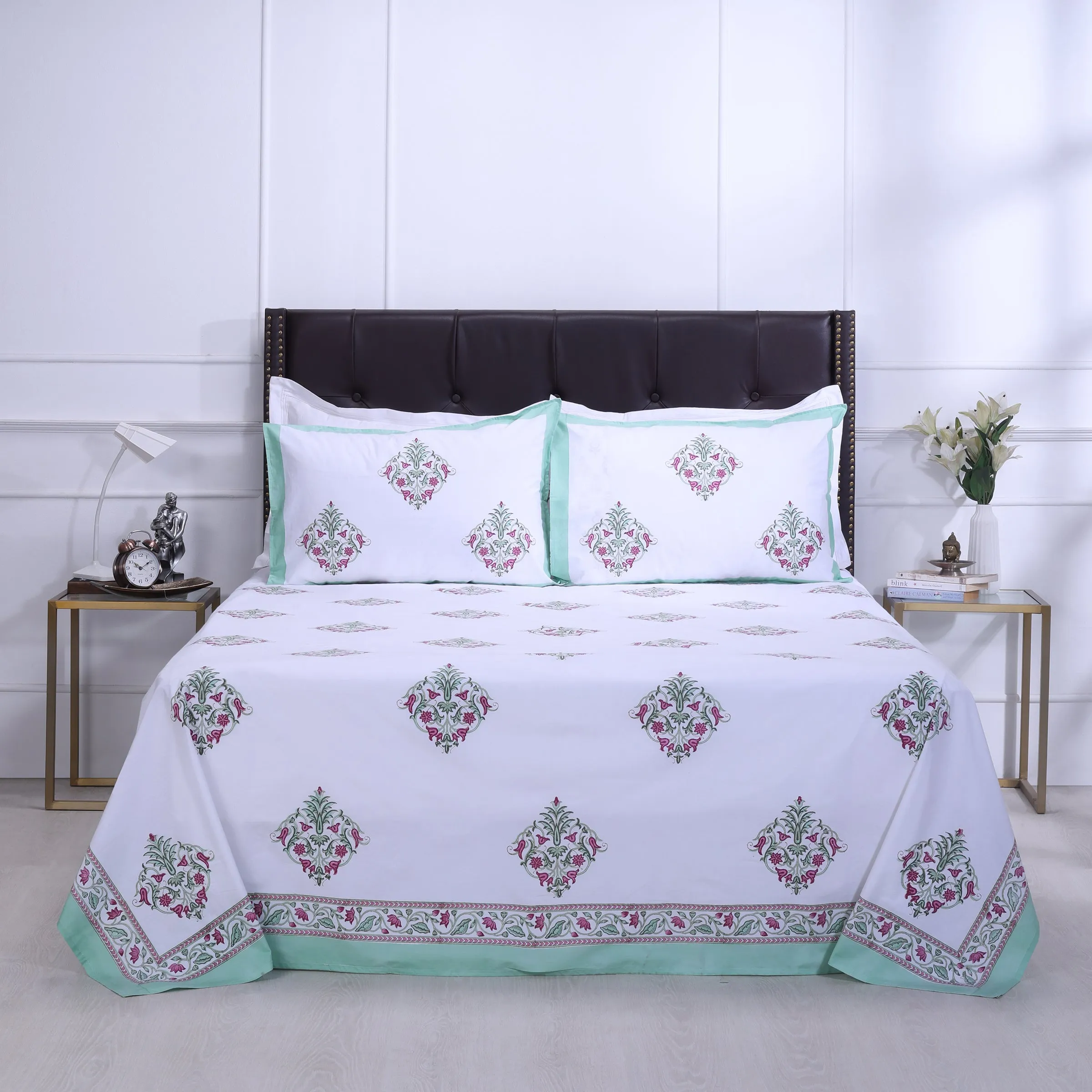 Sameera Flower Turquoise Cotton Besheet