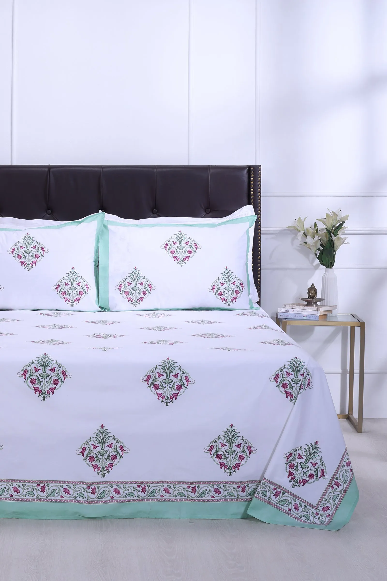 Sameera Flower Turquoise Cotton Besheet