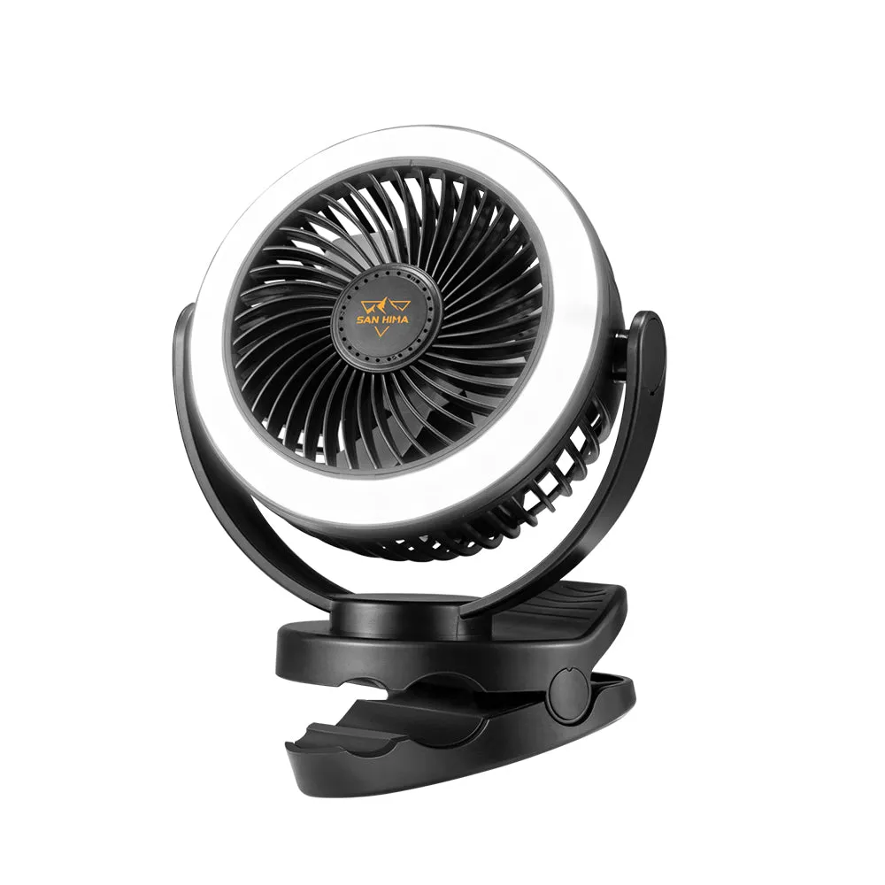 San Hima 10000mAh Portable Camping Fan Rechargeable Clip On Fan With LED Light