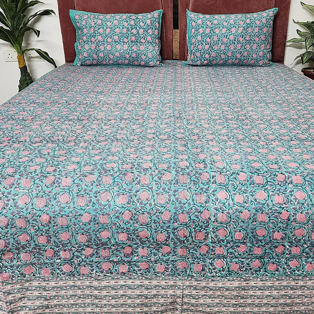 Sanganeri Floral Print Blockprint Bedsheet