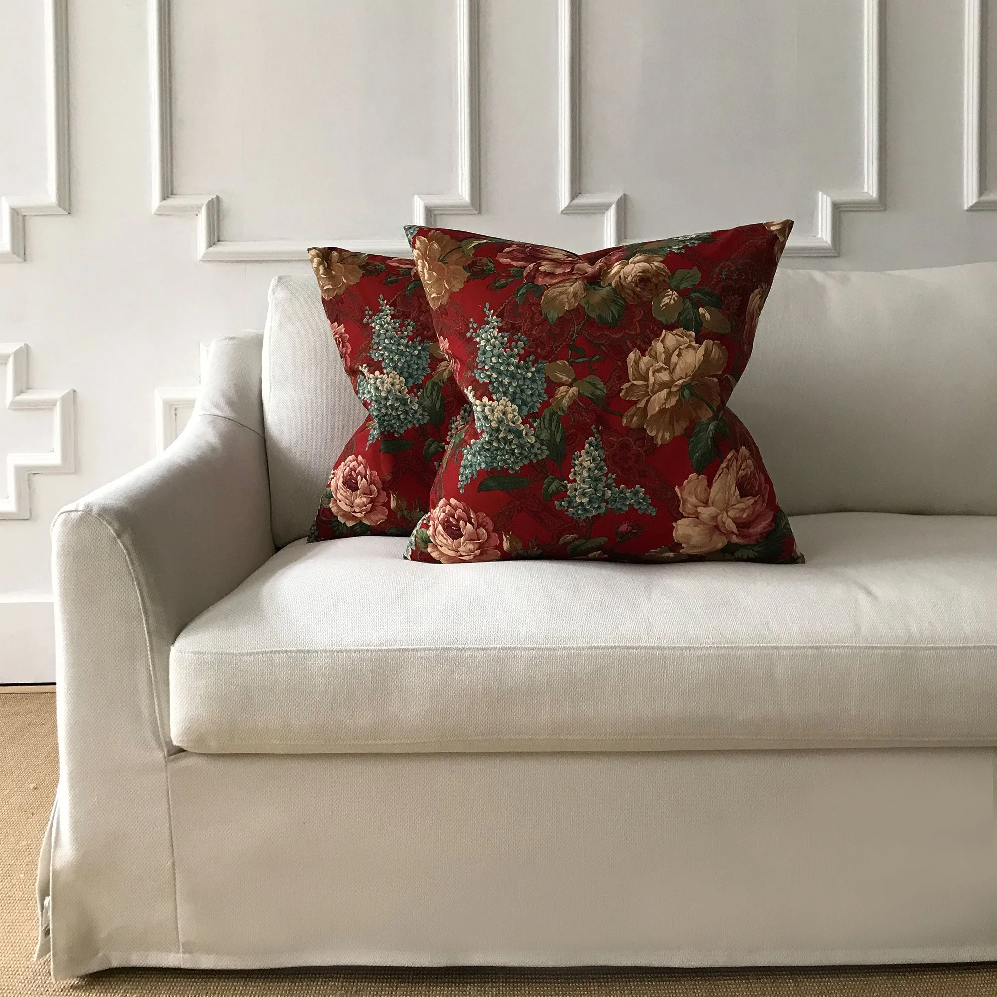 Scarlet Floral Throw Pillow Cover 24x24