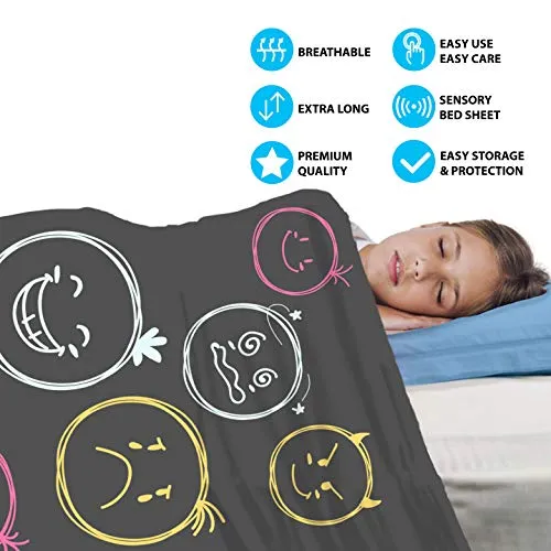 Sensory Blanket for Kids - Comfortable Compression Bedding - Cuddle Light Soft Sheets - Stretchy Lycra Quality Blankets for Boys, Girls & Toddler (Emoji Design) (Full)