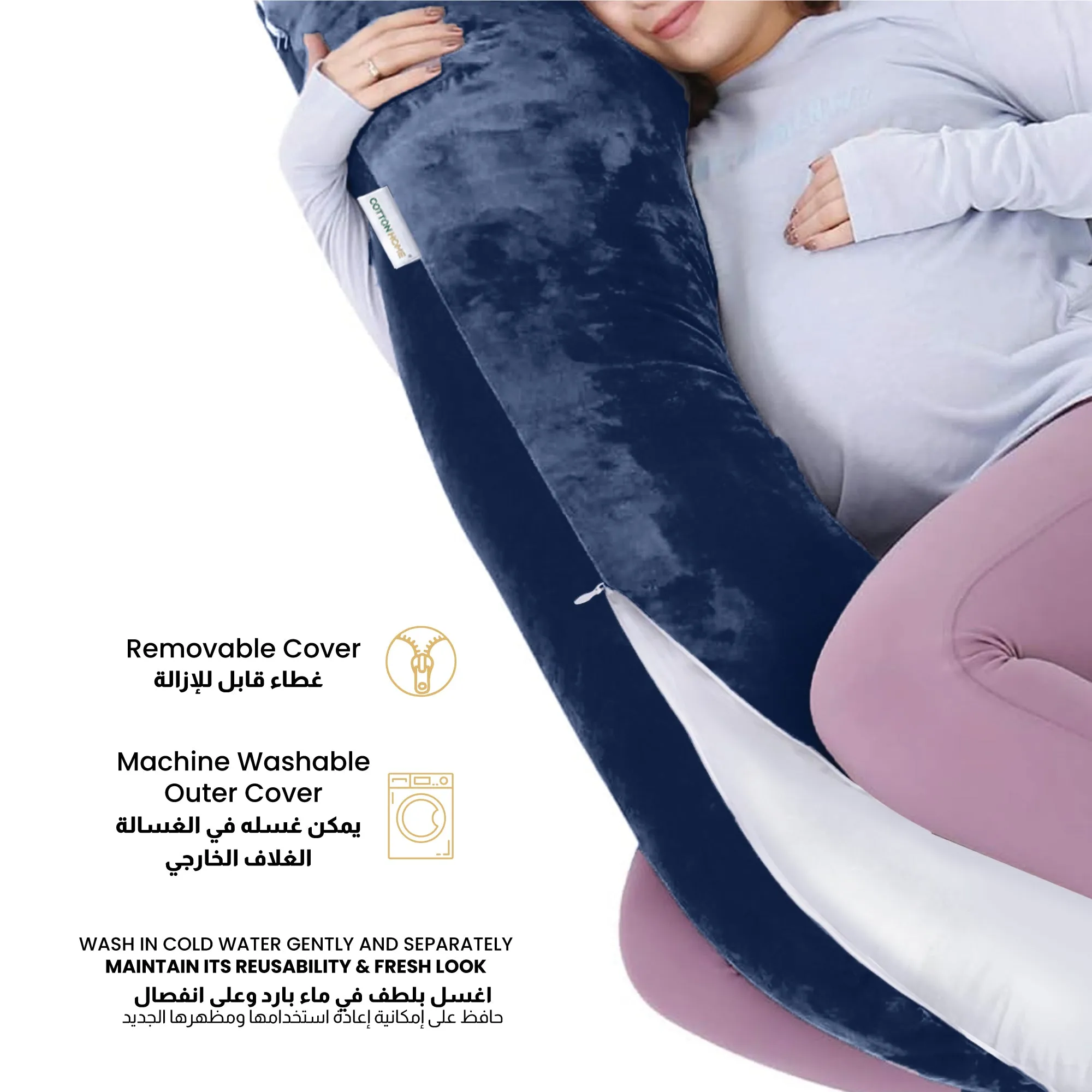 Serenity Velvet Pregnancy Pillow U-Shape Full Body Pillow  With Removable Cover Navy Blue