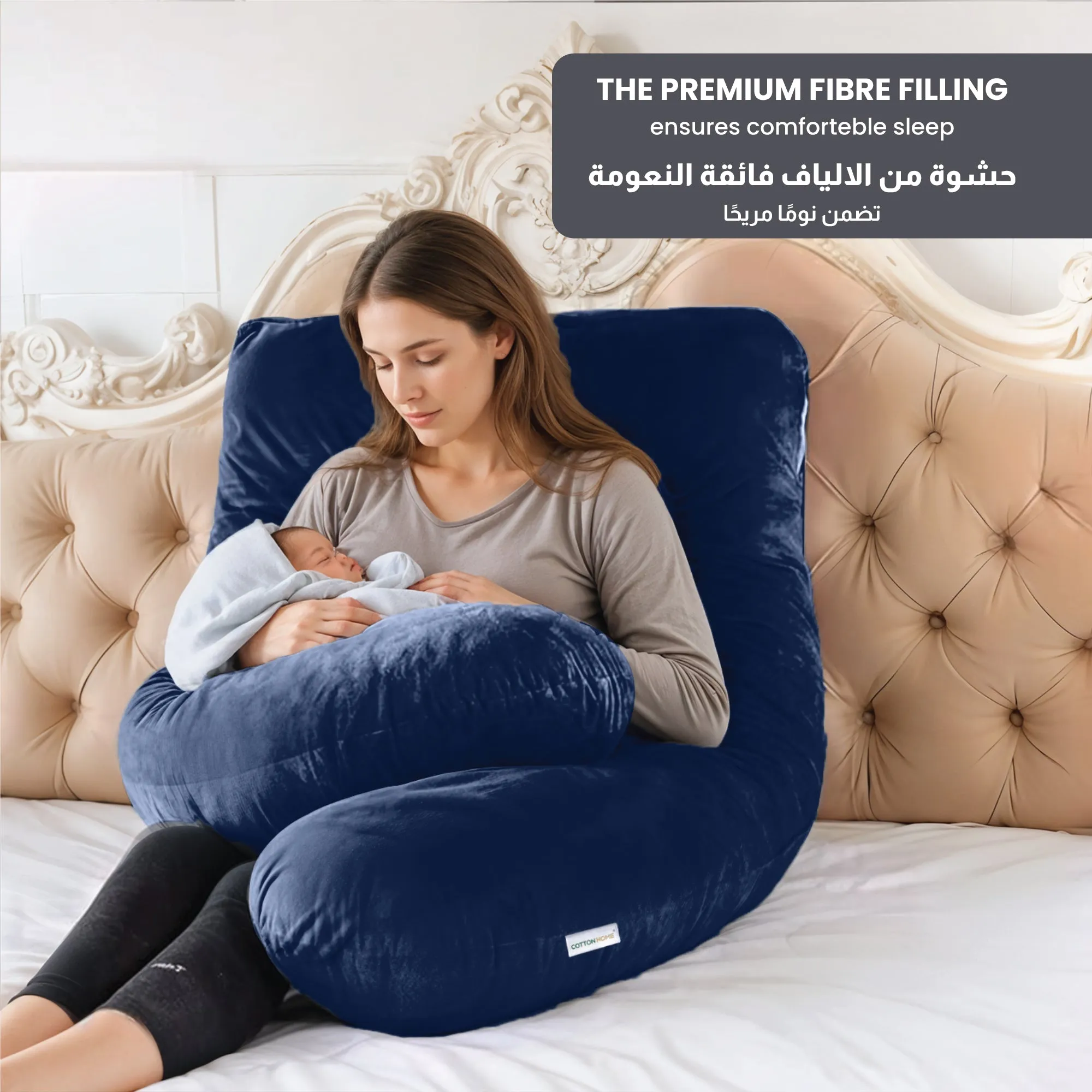 Serenity Velvet Pregnancy Pillow U-Shape Full Body Pillow  With Removable Cover Navy Blue