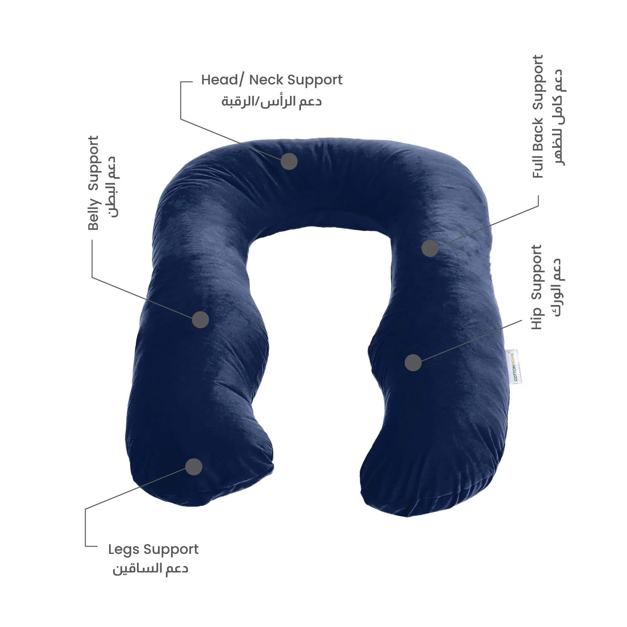 Serenity Velvet Pregnancy Pillow U-Shape Full Body Pillow  With Removable Cover Navy Blue