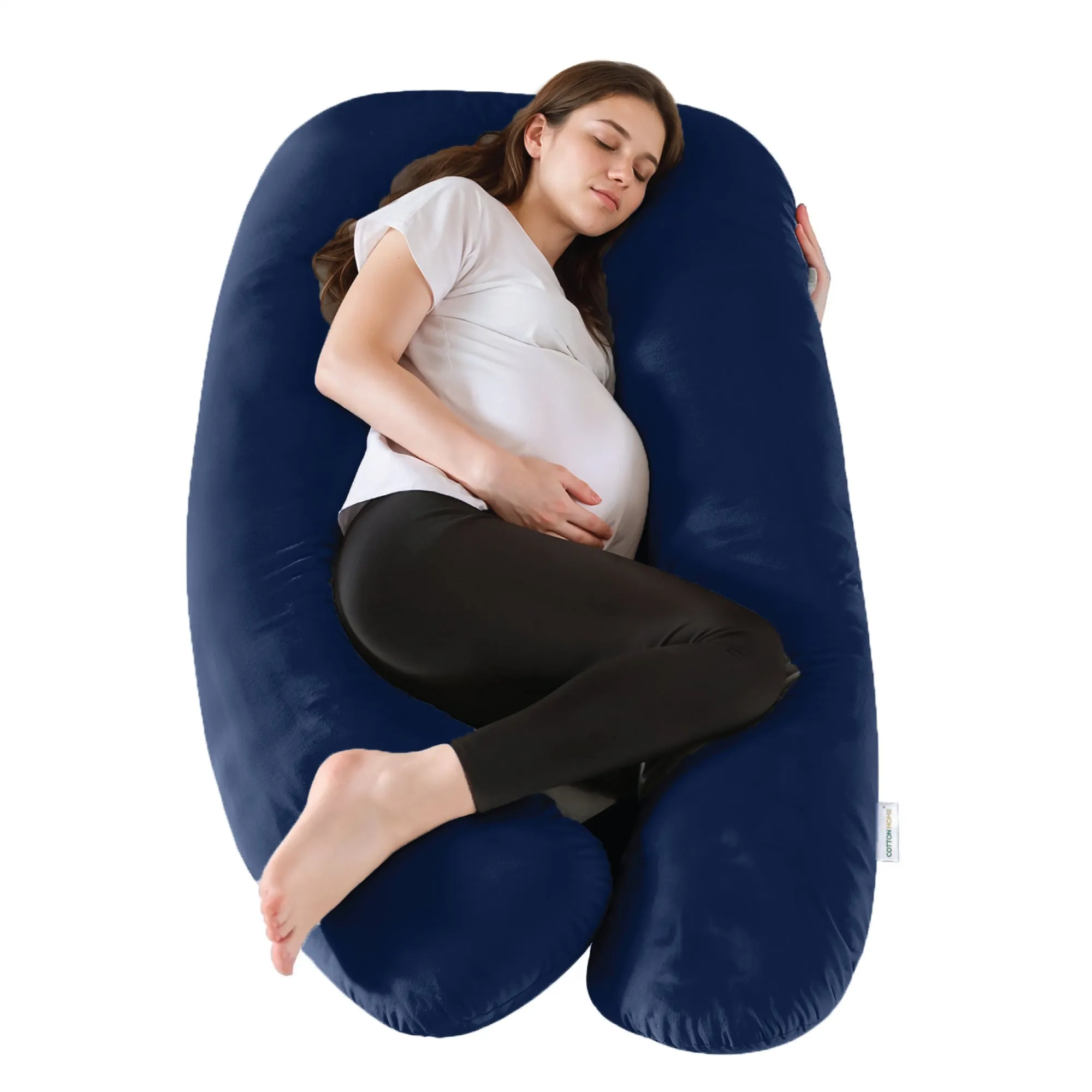 Serenity Velvet Pregnancy Pillow U-Shape Full Body Pillow  With Removable Cover Navy Blue