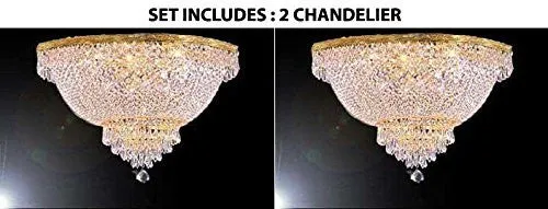 Set Of 2 - French Empire Crystal Semi Flush Chandelier Lighting H18" X W24" - A93-Flush/870/9 - Set Of 2