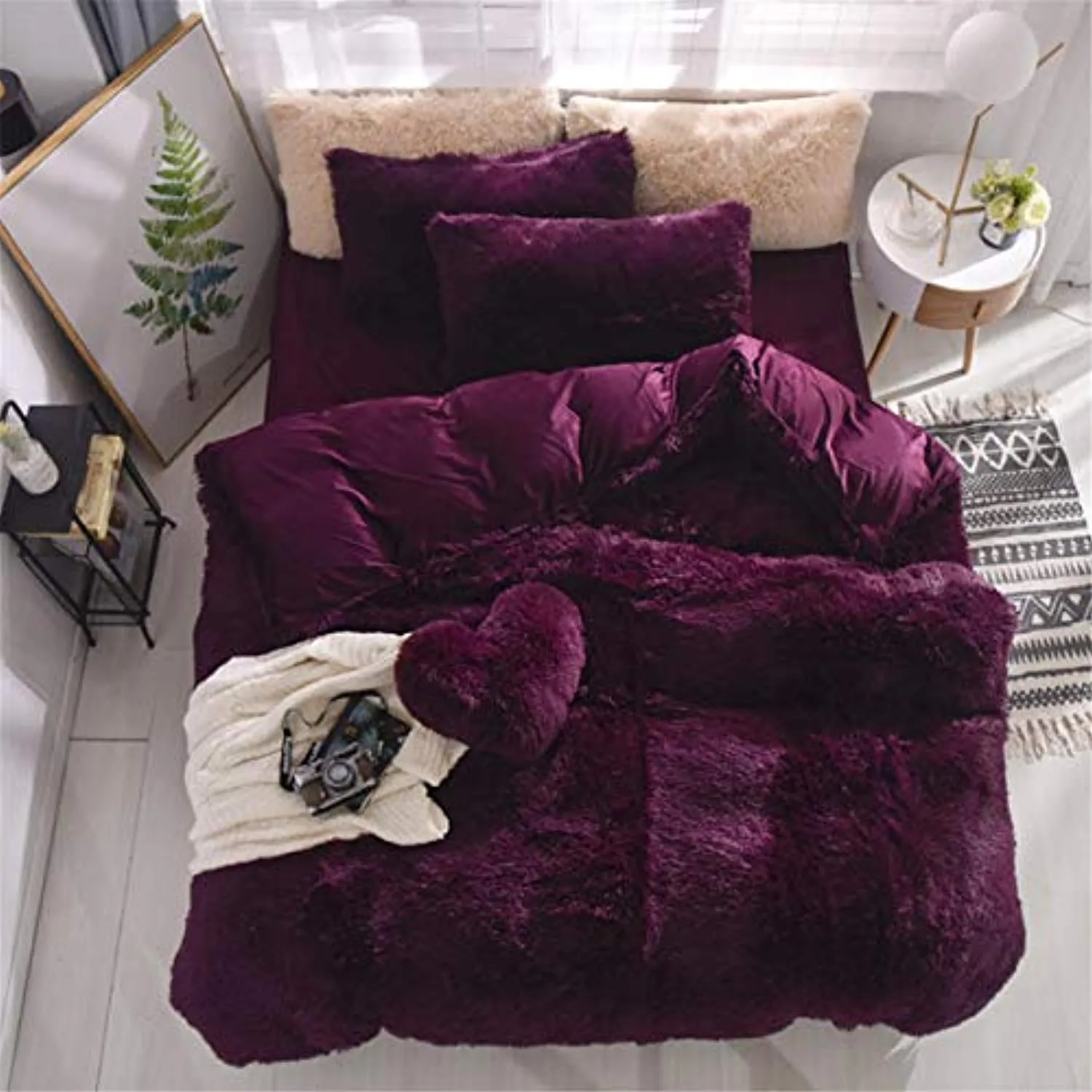 Shaggy Fluffy Queen Duvet Cover Set,3 PCS - Luxury Long Fleece