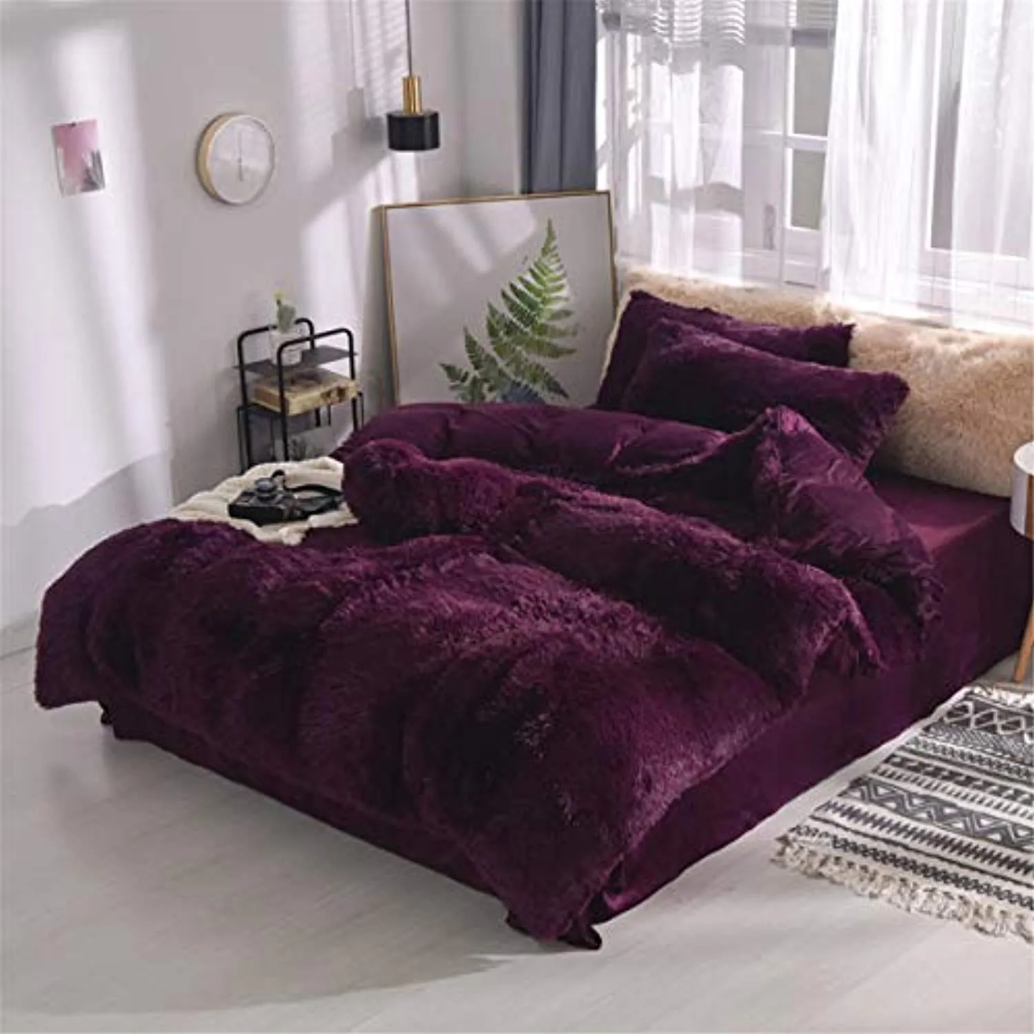 Shaggy Fluffy Queen Duvet Cover Set,3 PCS - Luxury Long Fleece