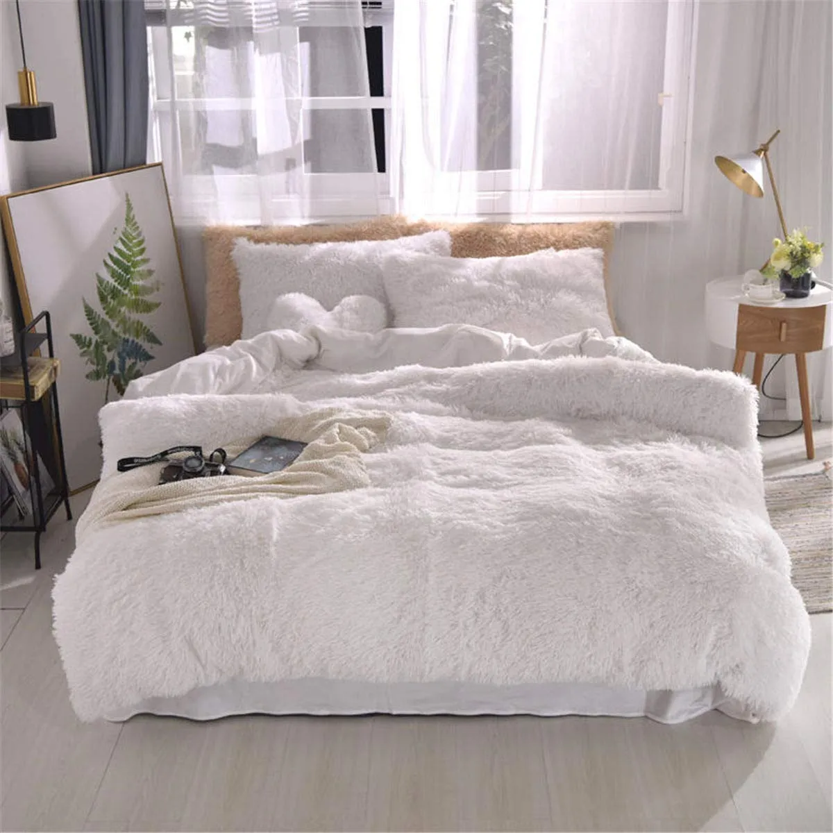 Shaggy Fluffy Queen Duvet Cover Set,3 PCS - Luxury Long Fleece