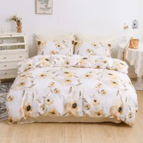 Single Size Bedding Set 4 Pieces Without Filler, Beige Color Flower Design