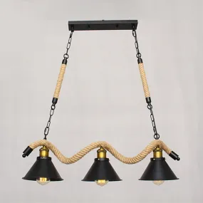 Sleek Black Spiral Rope Pendant Light Fixture with Loft Style Bar Island Lamp and Cone Shade