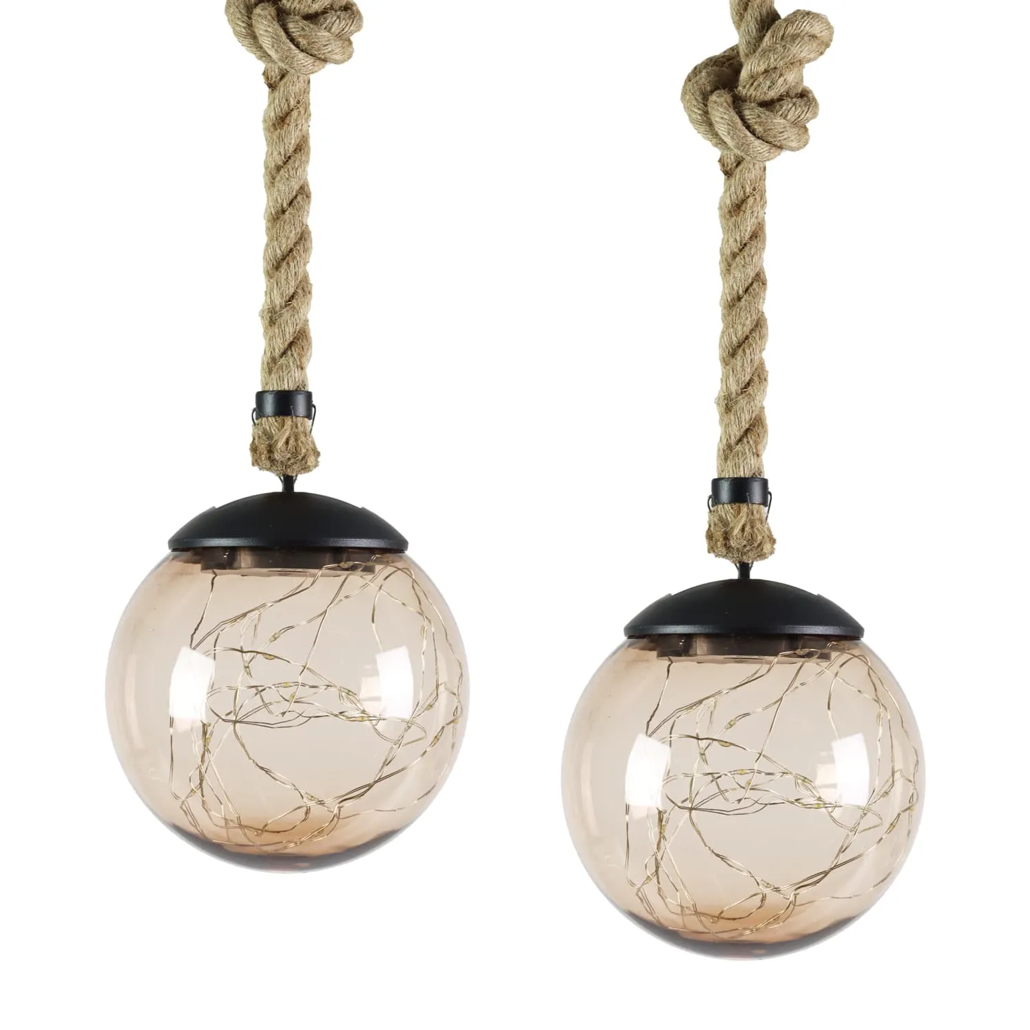 Solar Powered Hanging Champagne LED Ball Lights, Set of Two, 6 by 38 Inches