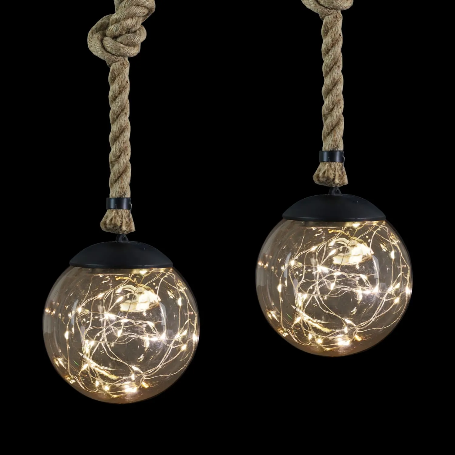 Solar Powered Hanging Champagne LED Ball Lights, Set of Two, 6 by 38 Inches