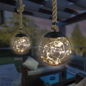 Solar Powered Hanging Champagne LED Ball Lights, Set of Two, 6 by 38 Inches