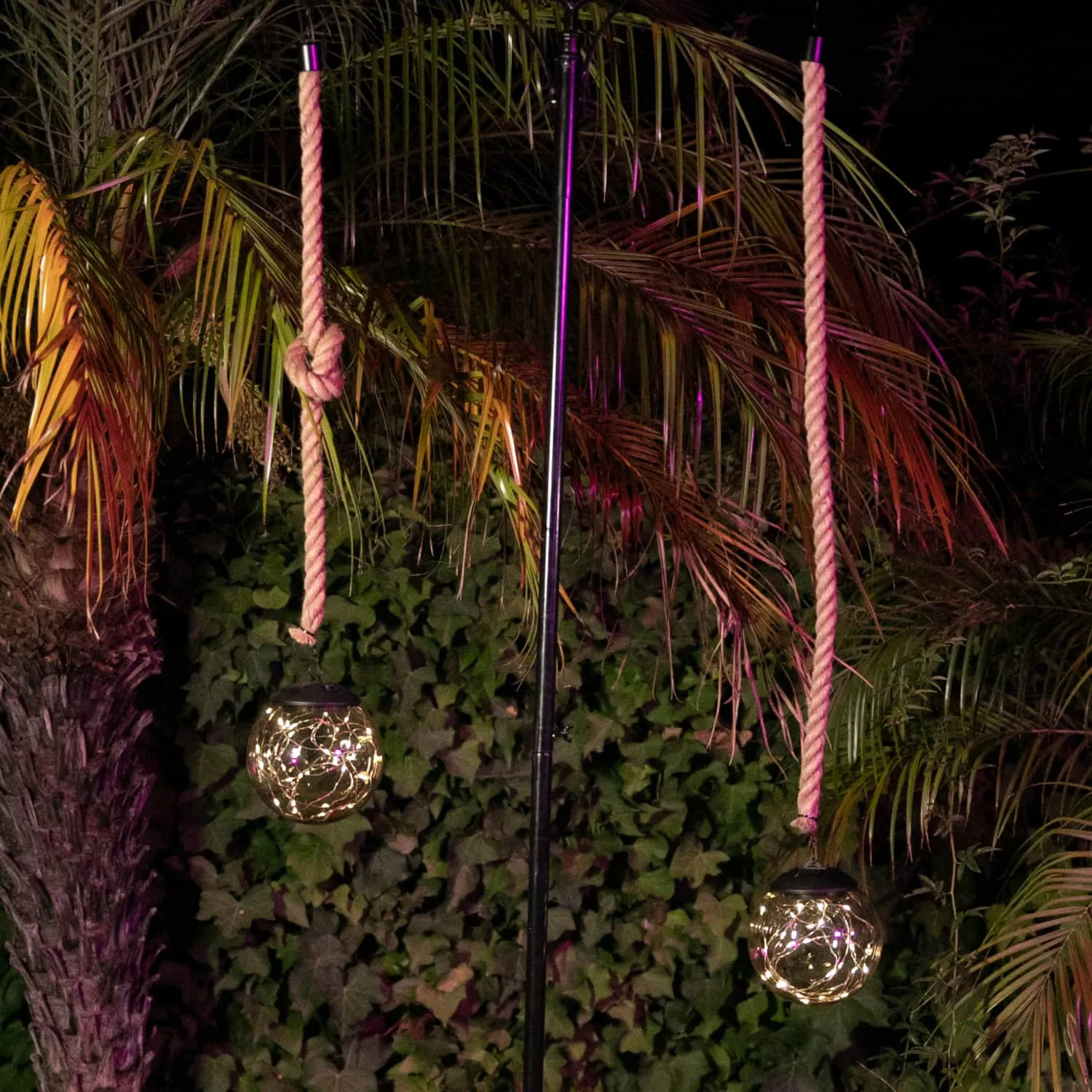 Solar Powered Hanging Champagne LED Ball Lights, Set of Two, 6 by 38 Inches