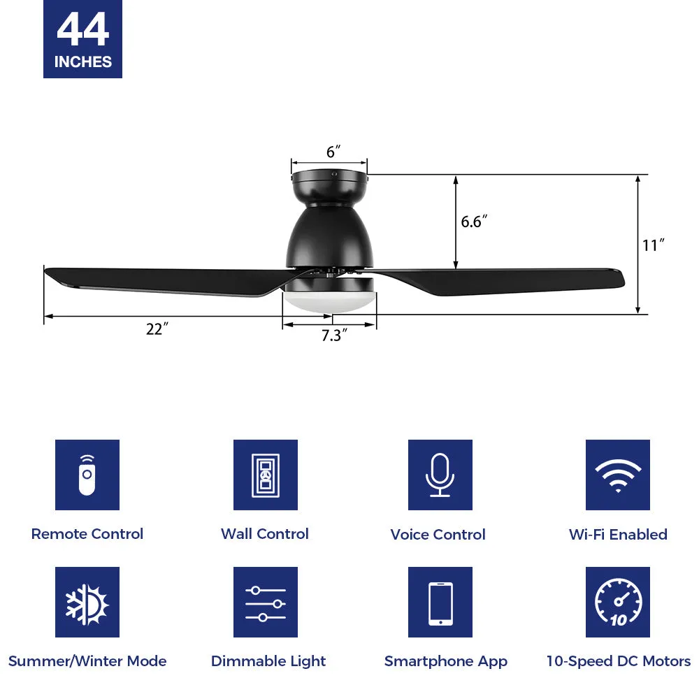 Sonoma Ⅱ Low Profile Smart Fan with LED light and Remote 44 Inch