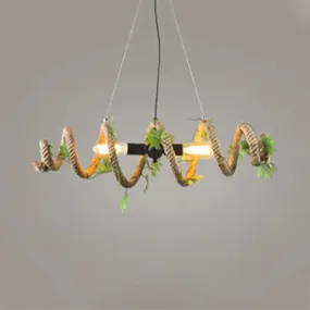 Spiral Pendant Lighting with Country Style Beige Rope - 2-Head Design for Restaurant