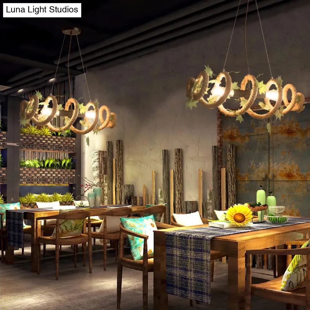 Spiral Pendant Lighting with Country Style Beige Rope - 2-Head Design for Restaurant