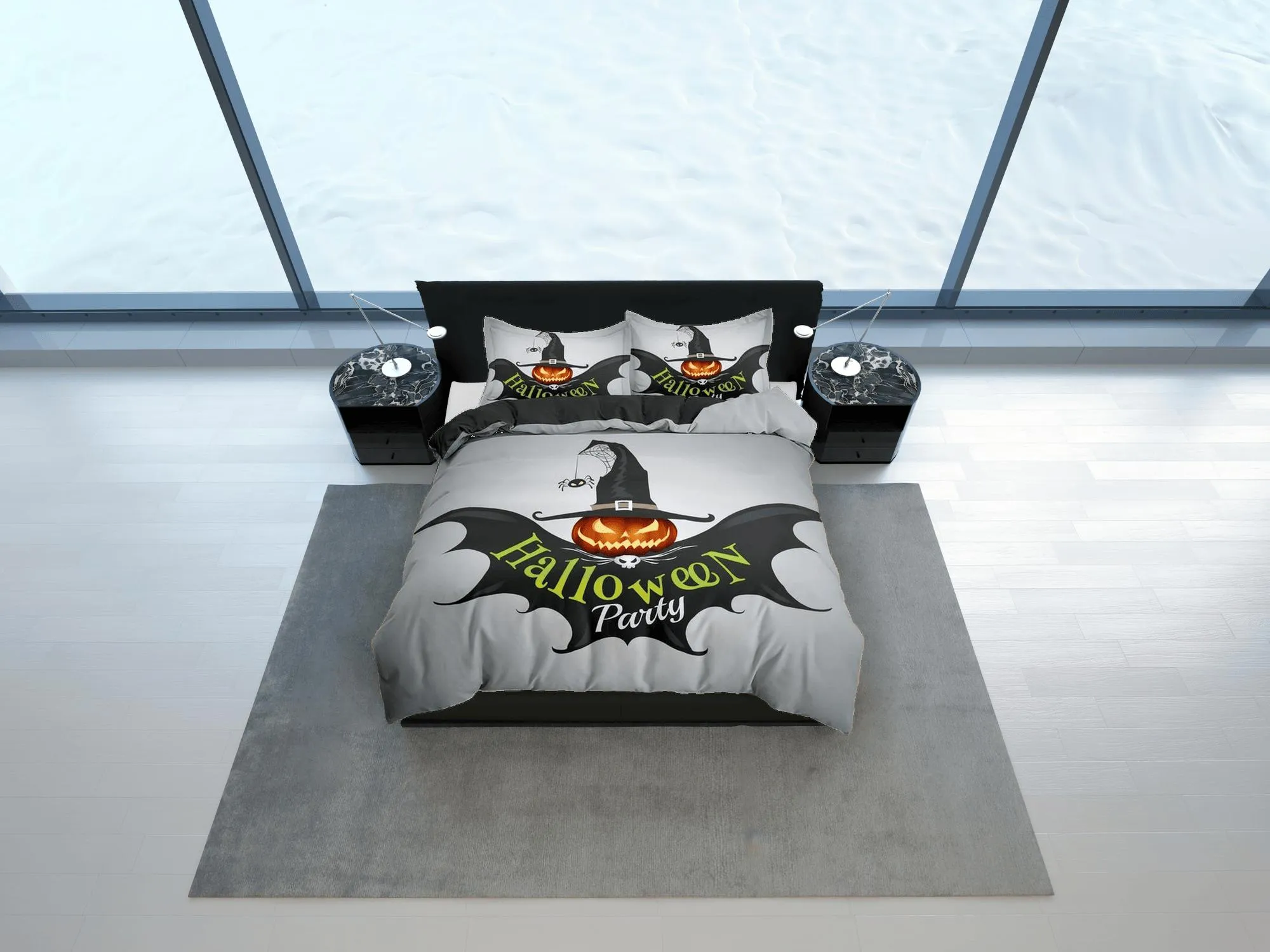 Spooky pumpkin bat halloween bedding & pillowcase, gothic duvet cover, dorm bedding, goth decor toddler bedding, halloween gift