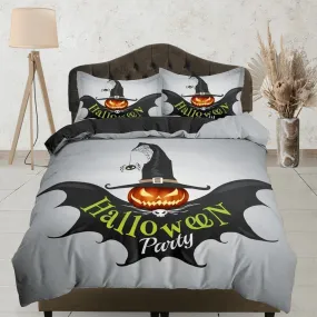 Spooky pumpkin bat halloween bedding & pillowcase, gothic duvet cover, dorm bedding, goth decor toddler bedding, halloween gift