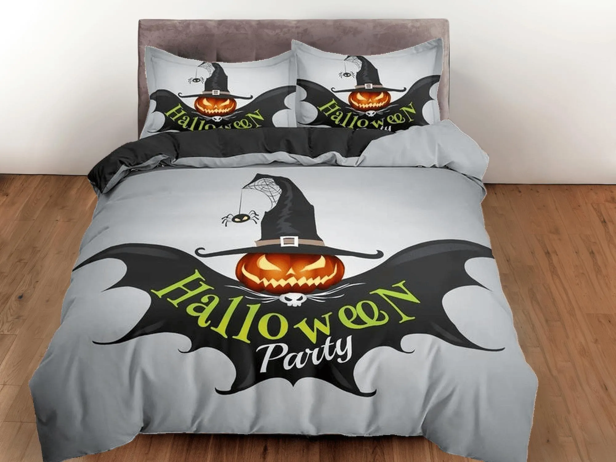 Spooky pumpkin bat halloween bedding & pillowcase, gothic duvet cover, dorm bedding, goth decor toddler bedding, halloween gift