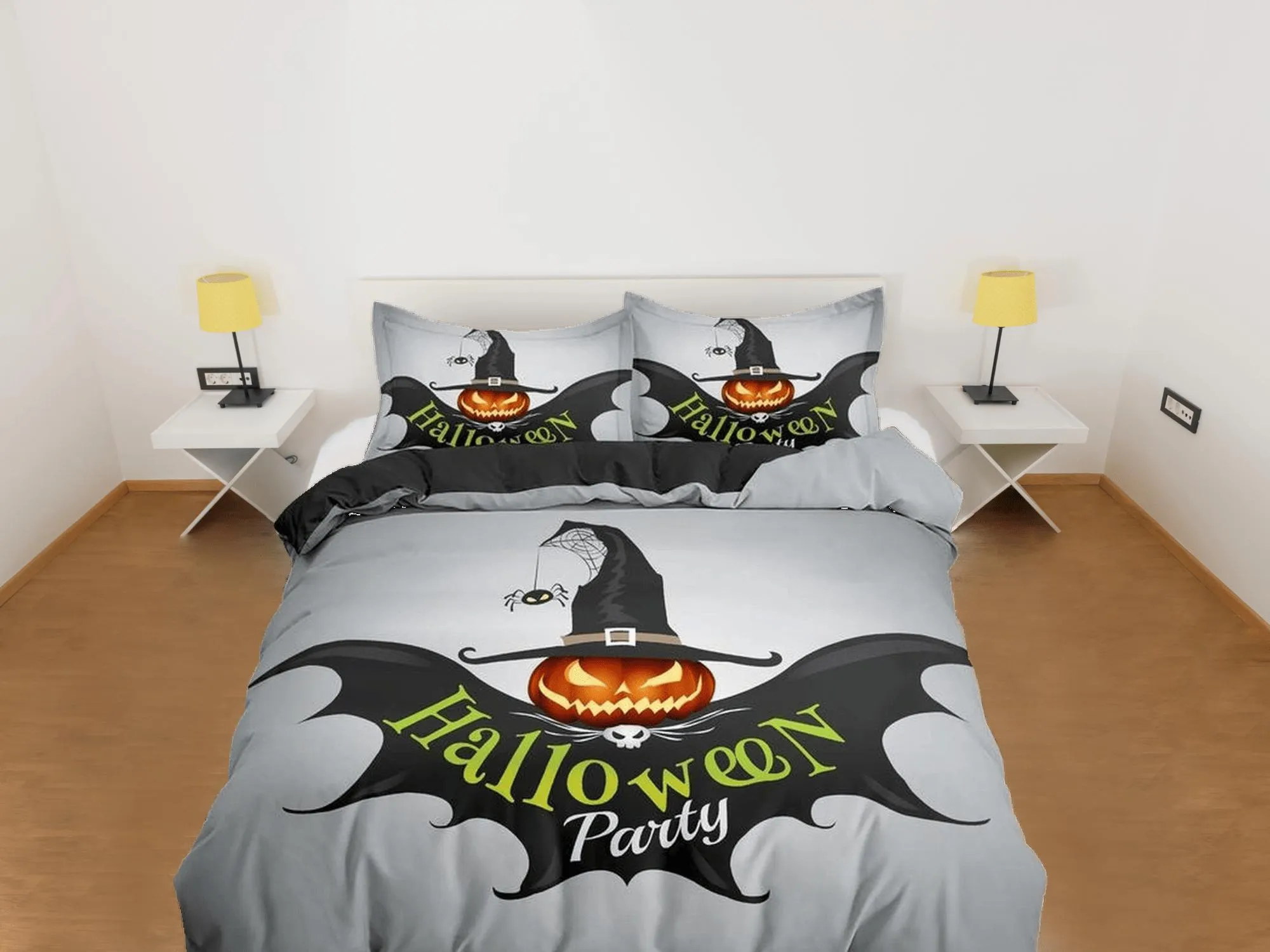 Spooky pumpkin bat halloween bedding & pillowcase, gothic duvet cover, dorm bedding, goth decor toddler bedding, halloween gift